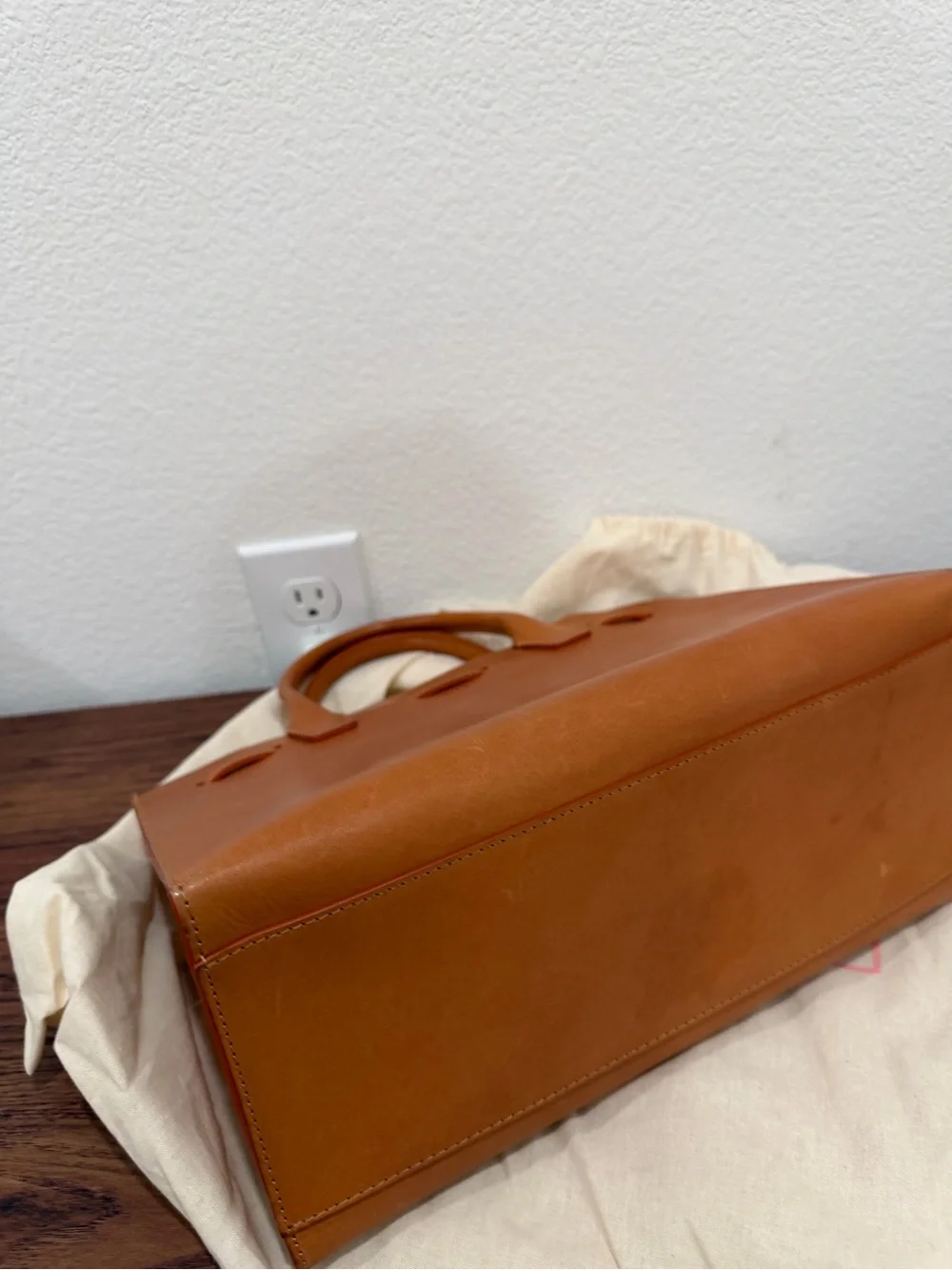 Mansur Gavriel Tan Leather Satchel with Front Tie
